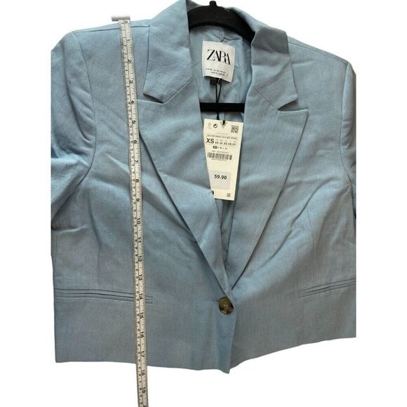 Zara Womens Blazer Suit Jacket XS light Blue Cropped Lined 5427/825 NWT - Picture 4 of 12